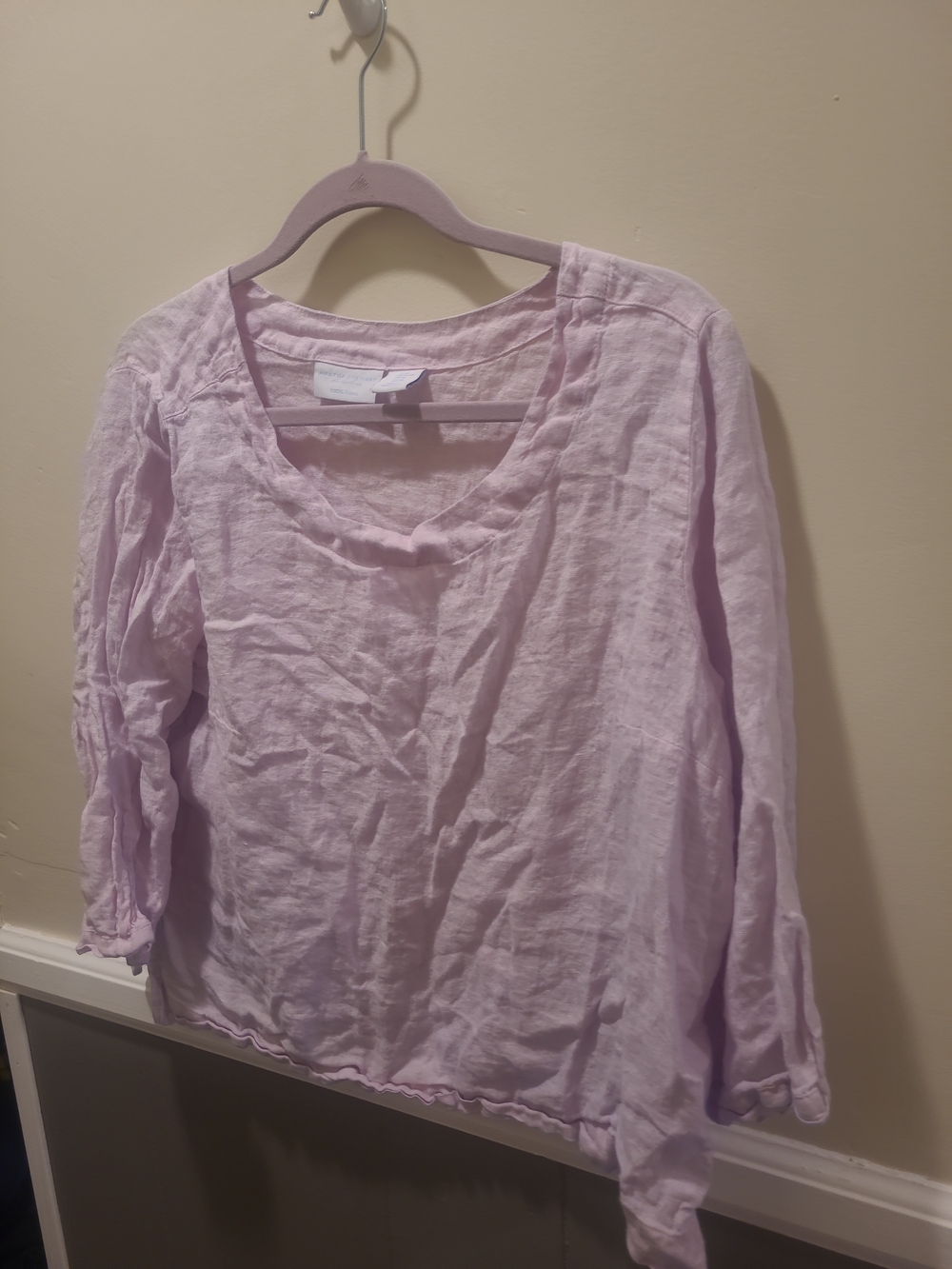 Martha Stewart Collection 100% Linen Blouse Size Xl Pink Purple 3/4 Sleeves Slit - Picture 2 of 12